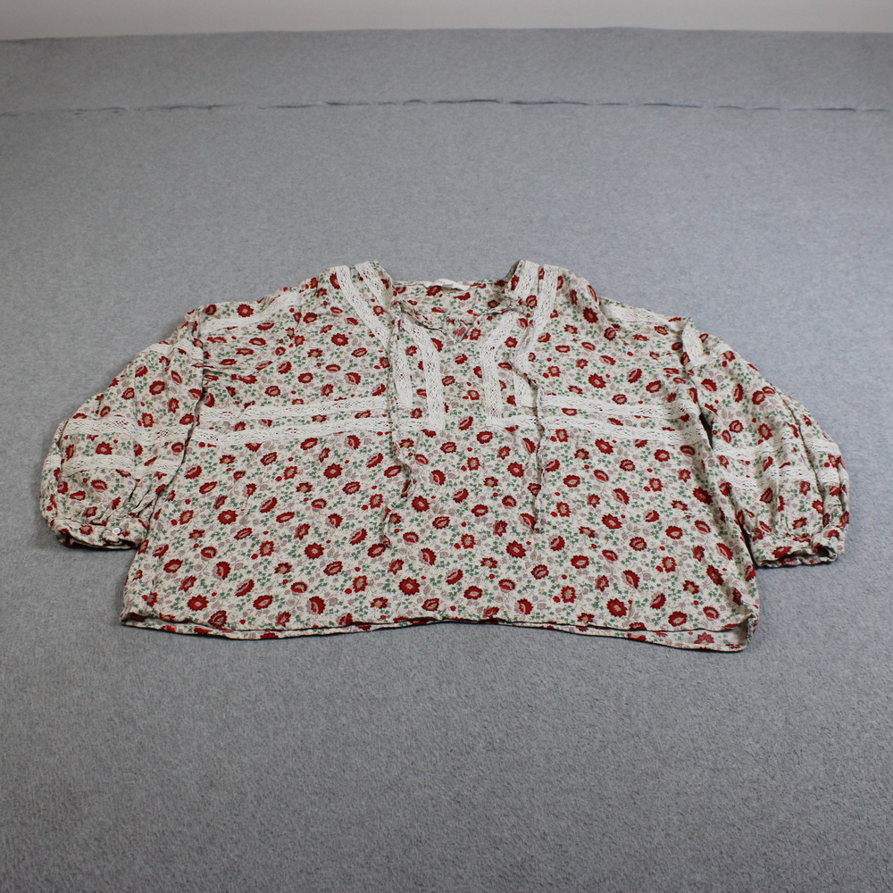 Per Una M&S Shirt Women 18 White Floral Crochet Boho Tunic V Neck Peasant Blouse